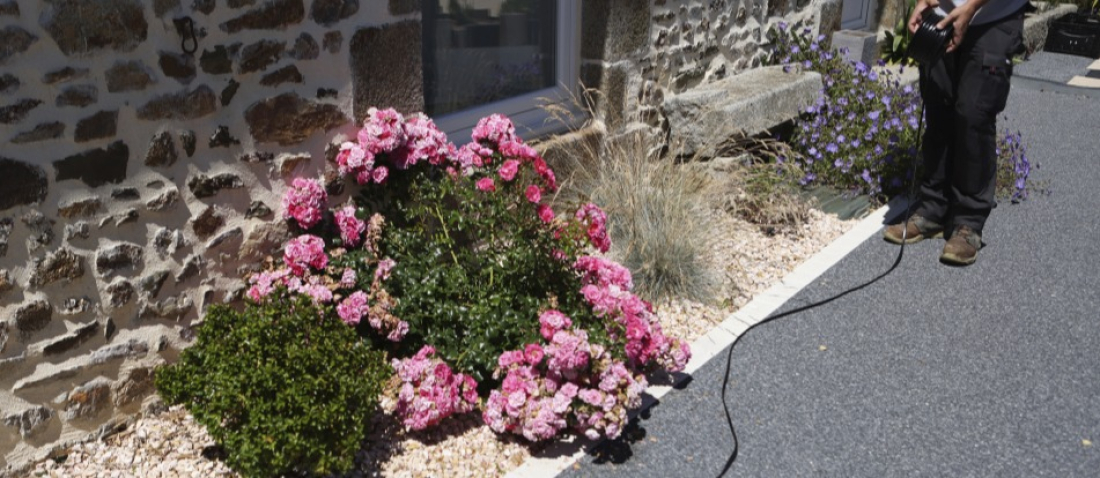 Installation de spot sur un parterre fleuri